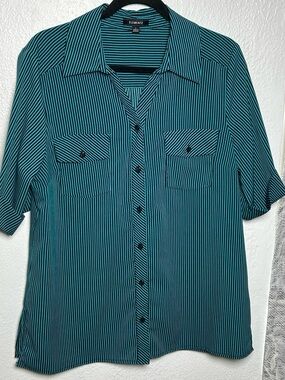 Elementz Teal & Black Vertical Stripe Button-Down Shirt